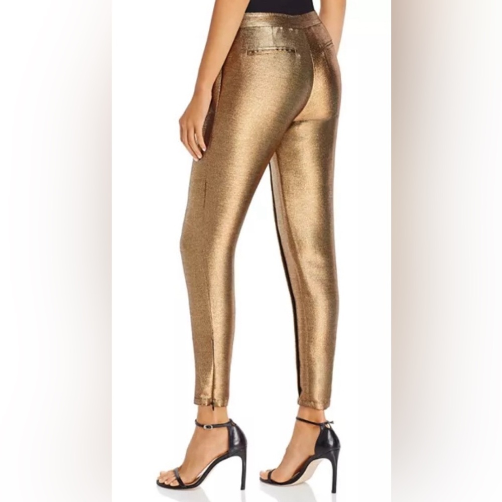 Ramy Brook Lucinda Gold Lame Metallic Skinny Ankle Zip Pants Size 8 EUC - Picture 2 of 8